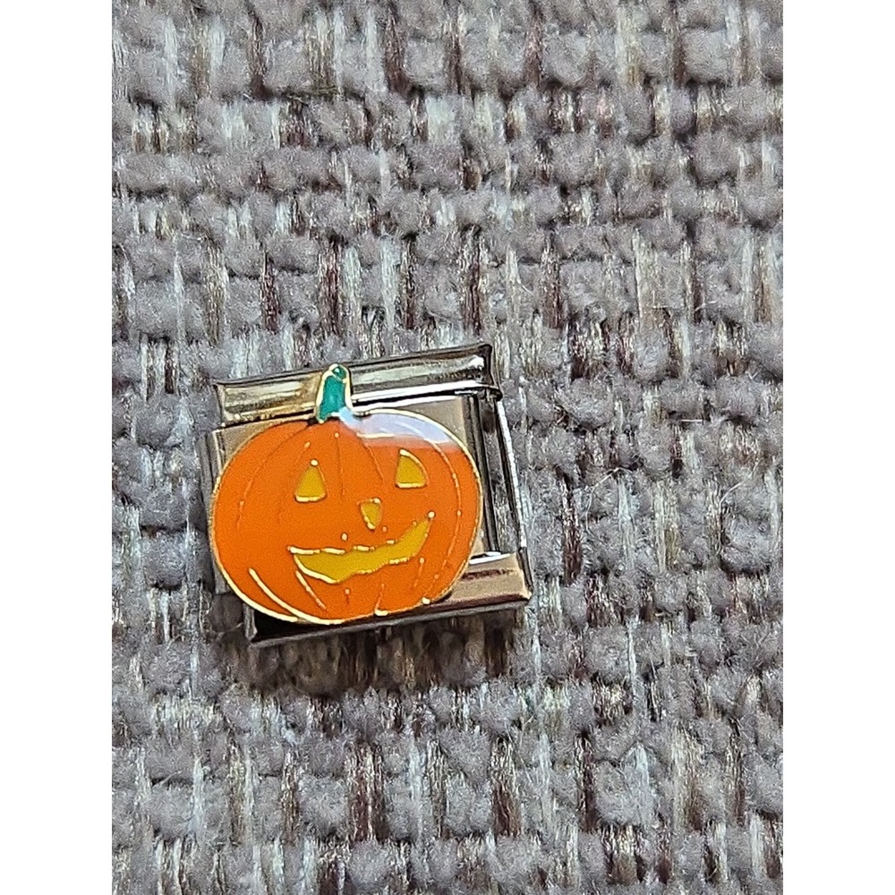 Jack o lantern pumpkin Halloween Italian charm bracelet modular link